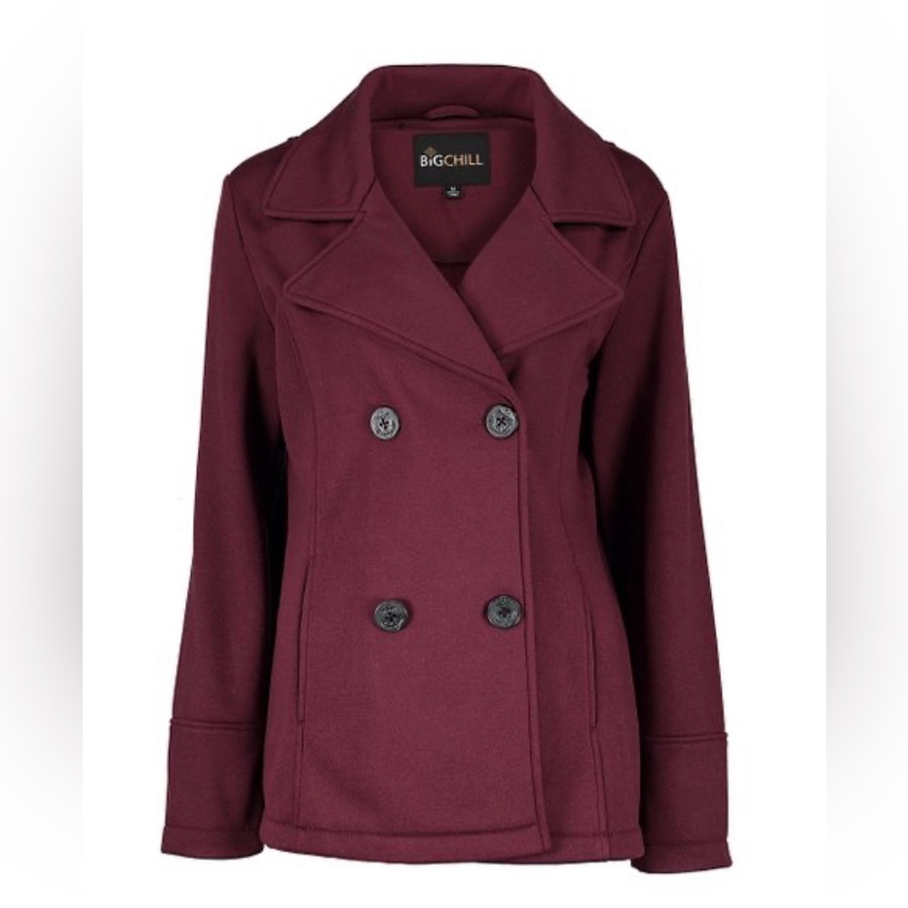 Double breasted inside fleece peacoat with slash pockets